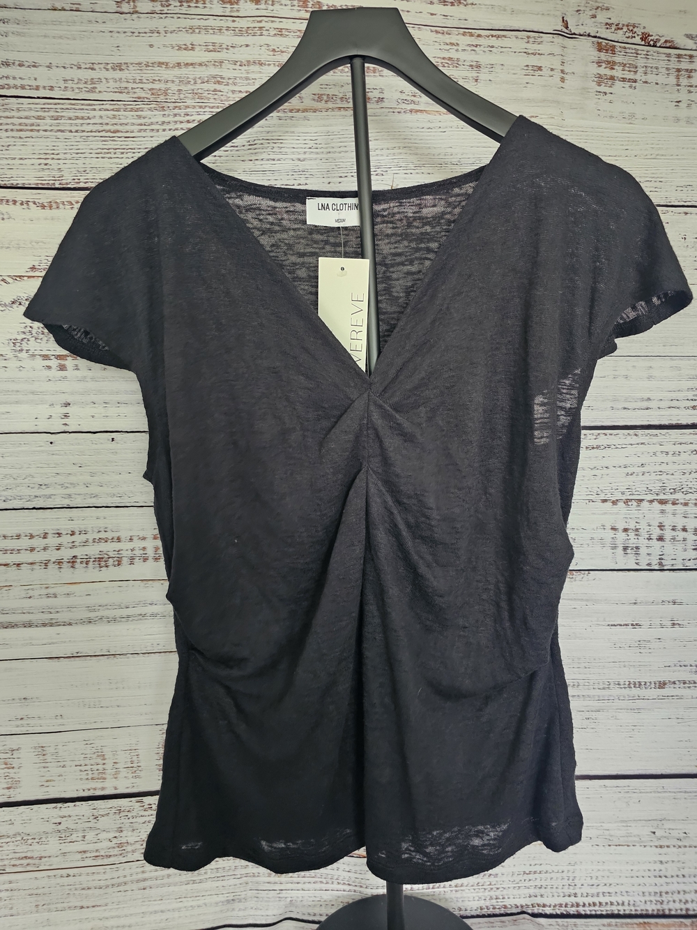 Evereve LNA Black Twist-Front V-Neck Women's Top